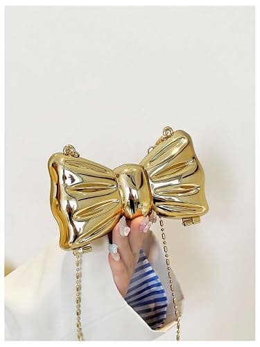 QWINEE Women's Bow Shaped Mini Clutch Purses Cocktail Evening Bag | Bow Bag, Evening Handbag, Wedding Guest Purse, Mini Crossbody Bag thumbnail 3