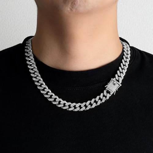 NEWITIN 15 Pieces Silver Jewelry Set for Men Stainless Steel Cuban Link Necklace Bracelet Cross Pendant Necklace Vintage Ring Cuban Jewelry Set for Men Women thumbnail 6