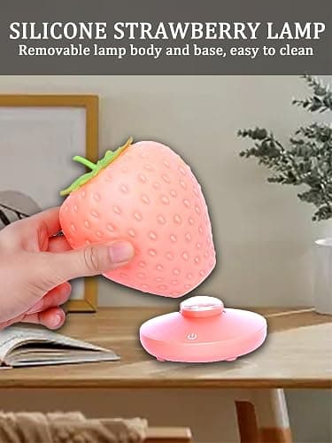 Strawberry Night Light, Cute Silicone Strawberry Lights Kawaii Room Decor, USB Rechargeable Bedside Lamp 3 Gear Touch Lighting, Cute Strawberry Gifts for Baby, Children, Toddlers, Teen Girls thumbnail 8