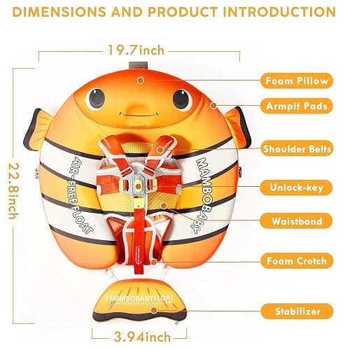 Mambobaby Baby Pool Float with Canopy, Non-Inflatable Infant Baby Swim Float Trainer with Safe Seat & Tail Support for Toddler, Mambo Baby Float Solid UPF 50+ Sun Protection thumbnail 9