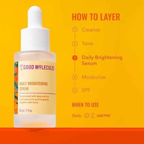 Good Molecules Daily Brightening Serum with Beta Arbutin 3% & Hyaluronic Acid – Brightening Serum for Dark Spots & Uneven Tone, Face Skincare, 1 fl oz (30 ml) thumbnail 5