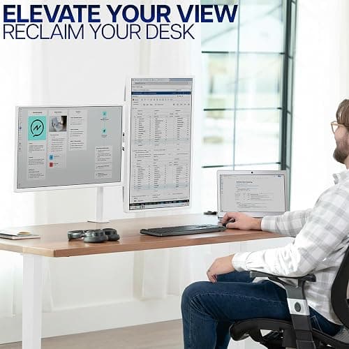 VIVO Dual Monitor Desk Mount for 13 to 30 inch Screens, STAND-V002W | White, Articulating, Adjustable Monitor Arm, Grommet or C-Clamp Mounting, Computer Stand for 2 Monitors, Holds 22 lbs Each thumbnail 9