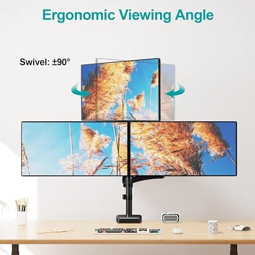 MOUNT PRO Triple Monitor Mount for Max 32" Computer Screen, Adjustable 3 Monitor Desk Mount, up to 19.8lbs Each, Gas Spring Three Display Arm with Tilt Swivel Rotation, VESA Mount 75x75/100x100mm thumbnail 6