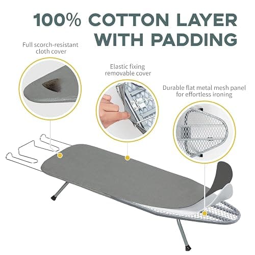Metal Foldable Tabletop Ironing Board with Iron Rest, Portable Ironing Board Small with Heat Resistant Cotton Cover, RAINHOL Mini Iron Board for Small Space and Travel, 31"x12", Gray thumbnail 3