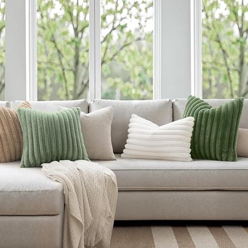 MIULEE Faux Fur Decorative Throw Pillow Covers 18x18 Inch Set of 2, Modern Spring Home Decor Soft Plush Couch Pillows Cozy Fluffy Cushion Covers for Sofa Bed Sage Green thumbnail 2