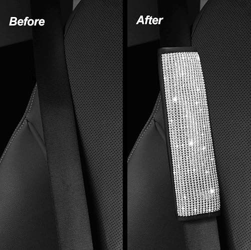 4PCS White Bling Car Seatbelt Strap Covers with Shift Gear Knob Cover & Handbrake Cove for Women Girls - Crystal Rhinestone Velvet Shoulder Pad Protector - Diamond Shine Safety Shoulder Pad thumbnail 4