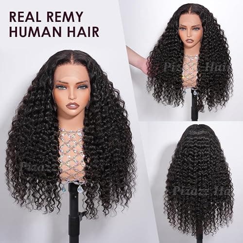 Pizazz 13x4 HD Transparent Lace Front Wigs Human Hair Pre plucked Bleached Knots with Baby Hair 12A 180 Density Brazilian Deep Wave Frontal Wigs for Black Women(26 Inch, Black color) thumbnail 2
