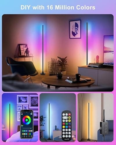 YTDRGB Corner Floor Lamp RGBW, LED Floor Lamp with APP, IF Remote Control, Music Sync, Timer and 16 Million DIY Colors, Smart Corner Light for Gaming Rooms Bedrooms thumbnail 7