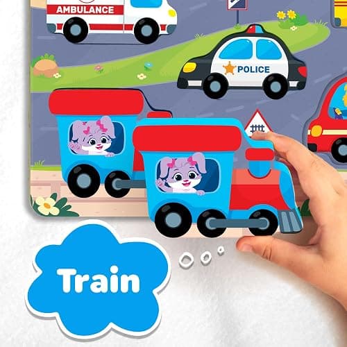 Jumbo Wooden Puzzles, Vehicle Puzzles Toys for Toddlers 2-4, Learning Educational Toys for Toddler 2 3 4 Years Old Boys & Girls As Gifts, Montessori Puzzle Board for Baby and Kids by Lucas & Friends thumbnail 5