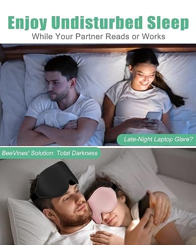 BeeVines 2 Pack 3D Contoured Sleep Mask Sleeping Eye Masks for Lash Extensions, Night Molded Mask with Adjustable Strap, 100% Block Light Eye Shade Cover for Traveling Yoga Nap thumbnail 7
