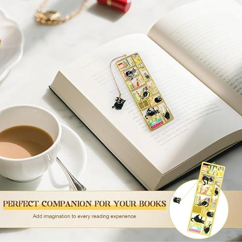 Black Cat Bookmark with Charm - Metal Book Markers for Cat Lovers, Comes with Storage Box | Lightweight, Durable Reading Accessories & Gift for Bookworms, Teachers, Readers thumbnail 4
