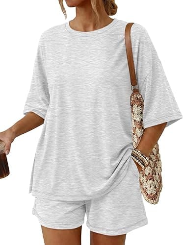 Trendy Queen Women's 2 Piece Summer Matching Set Lounge Wear with Pockets | Vacation Travel Outfit, Airport Resort Wear, Athleisure Clothing, Oversized Top & Loose Fit Shorts - Image 1