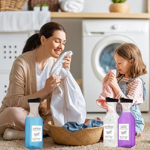 Laundry Detergent Dispenser Bottle 53oz with Label,4 Pack Liquid Laundry Dispenser,Plastic Detergent Dispenser for Laundry Room Organization and Storage,Black Lid thumbnail 7