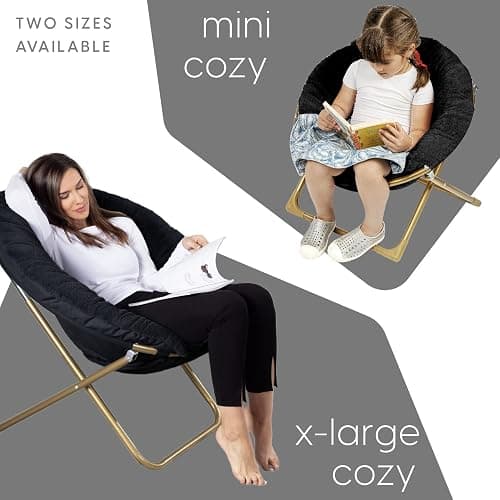 Milliard Saucer Chair For Adults, Teens & Kids, Black, Faux Fur XL Circle Chair for Bedroom, Dorm & Gaming, Foldable Comfy Accent Seat for Small Spaces, Folding Moon / Mushroom / Round Oversized Style thumbnail 9