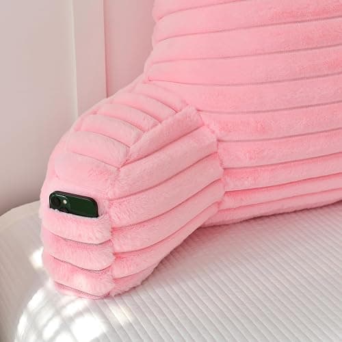 Yaoshuho Large Reading Pillow for Adults, Back Support Pillow for Sitting Up in Bed with Arms, Couch for Lounging Bedrest, Pink thumbnail 6