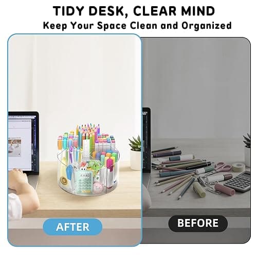 SUPEASY Acrylic Rotating Pencil Holder, 360° Clear Pen & Marker Organizer | Crayon Art Supply Organizer with 6 Compartments and Carry Handle for Desk, Home, Office, Classroom thumbnail 9