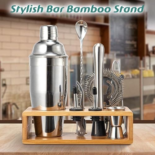 Cocktail Shaker Set, 18/8 Food-Grade Stainless Steel Mixology Bartender Kit 10-Piece Bar Tools with Stylish Bamboo Stand - Rust-Proof & Dishwasher Safe - Professional Martini Shaker Gift for Men, Dad thumbnail 5