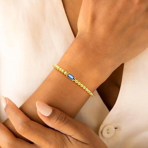 Yoosteel Dainty Birthstone Bracelet for Women - Elastic 14K-Gold-Plated Bead Bracelets Trendy Friendship Birthday Jewelry Gifts Christmas Stocking Stuffer for Women thumbnail 8