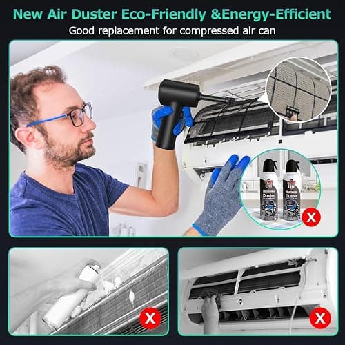 Compressed Air Duster, 3 Gear Adjustable 110000RPM Electric Air Blow Portable Keyboard Cleaner with LED Light, Rechargeable Dust Off Cordless Air Duster for Computer, Car, Electric Devices thumbnail 5