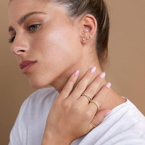 PAVOI Flat Back Stud Earrings for Women, 14K Gold Plated CZ Cartilage Studs | Hypoallergenic Helix Earrings, Screw Back Tragus Earrings for Women thumbnail 4