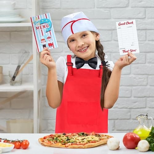 Keymall Kids Waiter Costume Set Vendor Costume Kit 6 Pcs Hat Apron Bow Tie Gloves Cards For Halloween Pretend Play Dress Up thumbnail 6