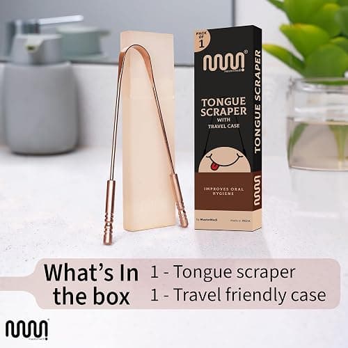 MasterMedi Pure Copper Tongue Scraper for Adults, Tongue Scrubber for Bad Breath, Easy to Use, Tongue Cleaner for Oral Care & Hygiene (Copper Pack of 1 With Case) thumbnail 5