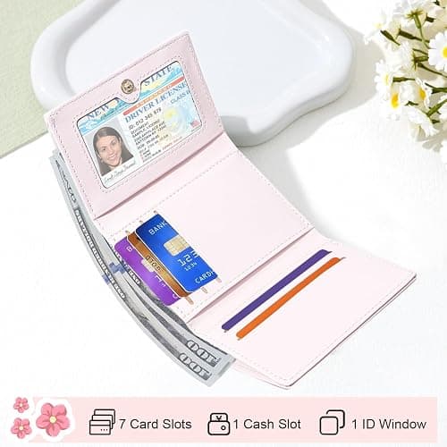 Modacarry Small Wallet Floral Coquette Bow Wallet Cute Wallet ID 7 Credit Card Slots for Women Girls (PINK) thumbnail 3