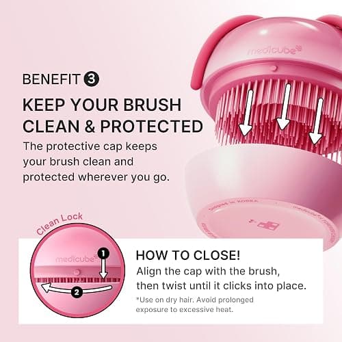 medicube Ribbon Cherry Hair Brush, Detangler for Glass Hair, Pink | Gentle 4-Level Detangling Pins for Straight to Wavy Hair, Portable Brush with Cap, Korean Hair Care, Forevercherry Collab thumbnail 7