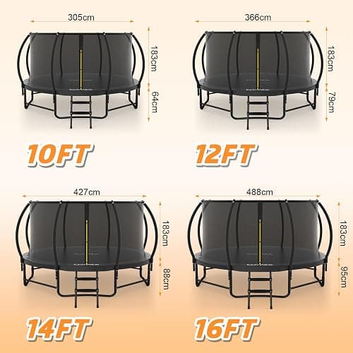 14FT 12FT 10FT 16FT Trampoline with Safety Enclosure, Anti-Rust Coating – ASTM Certified, Heavy-Duty Outdoor Trampoline with Ladder – for Kids & Adults thumbnail 7