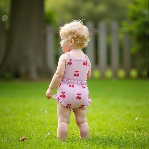 Kaipiclos Cherry Baby Outfit Newborn Infant Girl Clothes Rib Knit Romper & Shorts Waffled Baby Clothes for Girls 0 3 6 12 18M thumbnail 3