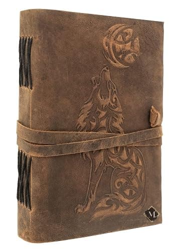 MONTEXOO Wolf Vintage Leather Journal Sketch book For Men Women - 200 pages Notebook Diary Dnd Travel Bullet Wolves Antique Large Vintage Bound Writing Gift 5 x 7 inch Dark Brown thumbnail 4