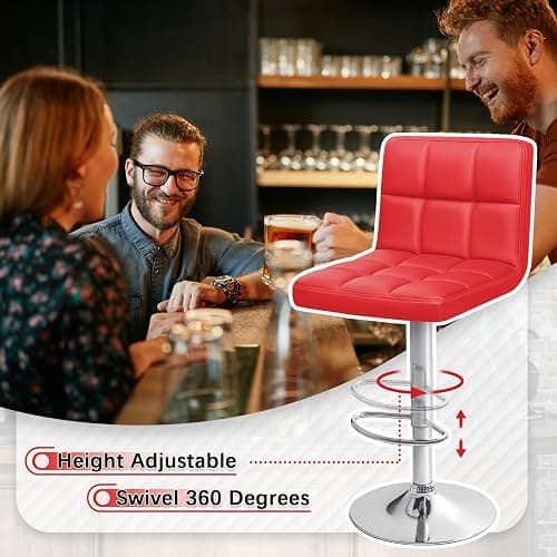 Homall Bar Stools Modern PU Leather Adjustable Swivel Barstools, Armless Hydraulic Kitchen Counter Bar Stool Extra Height Square Island Barstool with Back Set of 2 (Leather, Red) thumbnail 7