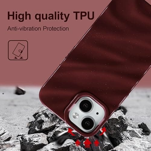 QLTYPRI Compatible with iPhone 13/iPhone 14 Case, Cute Wave Water Ripple Pattern Case for Girls Women, Slim Satin Glossy Soft Silicone TPU Bumper Shockproof Protective Phone Cover - Wine Red thumbnail 4