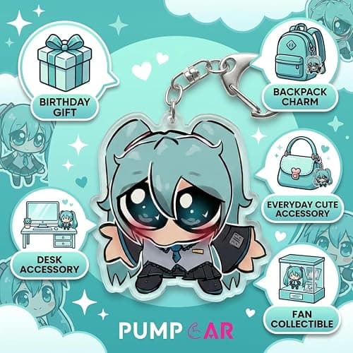 PumpCar Miku Acrylic Keychain, Vocaloid Virtual Idol Pop Singer Charm with Metal Clasp and Key Ring, Double-Sided Backpack Charm, Bag and Car Key Accessory, Collectible Anime Gift for All Fans thumbnail 6