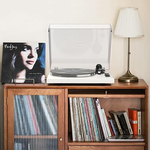 Record Player Turntables with Wireless Output Connectivity Vinyls Players Belt-Drive 33 45 RPM Speed Phono Line USB Digital to PC Recording MM Cartridge AT-3600L Classic New Sleek Piano White thumbnail 7