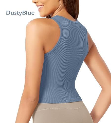ODODOS 3-Pack Seamless Crop Tank for Women Ribbed Soft High Neck Cropped Tops thumbnail 5