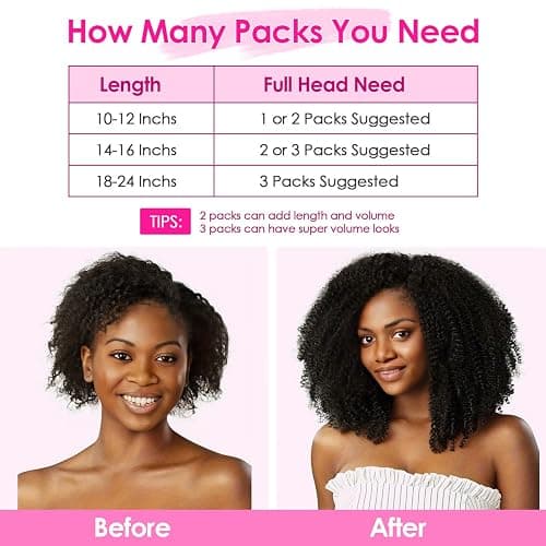 Afro Kinky Curly Clip In Hair Extensions 120g 100% Virgin Human Hair for Black Women 4B 4C Natural Black Seamless Clip Ins Double Weft Thick Ends 8Pcs 20 Clips 16 Inch thumbnail 5
