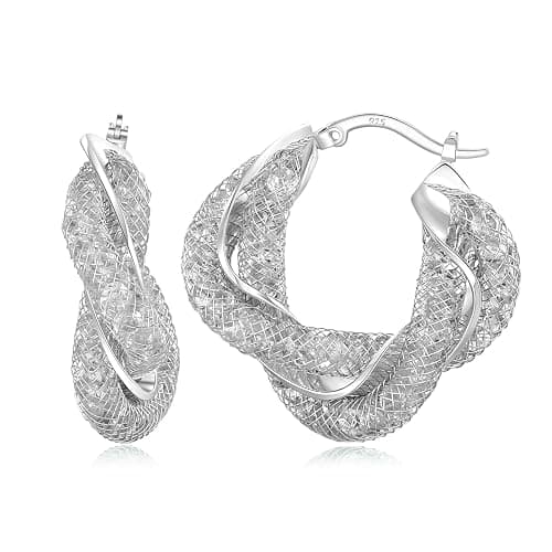 SayovatBek 14K Gold Plated 25–33mm Mesh Hoop Earrings for Women, Cubic Zirconia, 925 Sterling Silver Post, Hypoallergenic Jewelry - Image 1