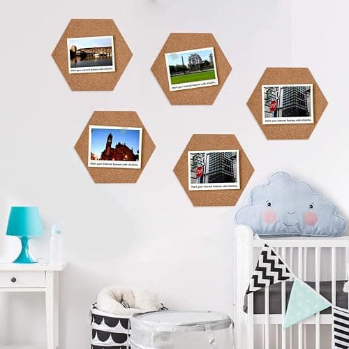 HBlife Hexagon Cork Board Tiles 10 Pack Self-Adhesive Corkboards for Wall Pin Board Decorative Bulletin Board for Office Home Kitchen with 50 Multi-Color Push Pins thumbnail 8