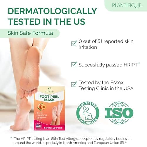 PLANTIFIQUE Foot Peeling Mask 2 Pack | Dermatologically Tested Repairs Heels & Removes Dry Dead Skin for Baby Soft Feet | Exfoliating Foot Peel Mask for Dry Cracked Feet | Peach thumbnail 4