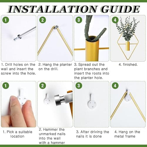 Jexine 4 Pcs Hanging Planters with Artificial Eucalyptus Metal Hanging Vase Indoor Plants Holder Modern Geometric Boho Bathroom Wall Decor for Living Room Home Office (Eucalyptus,Gold) thumbnail 4
