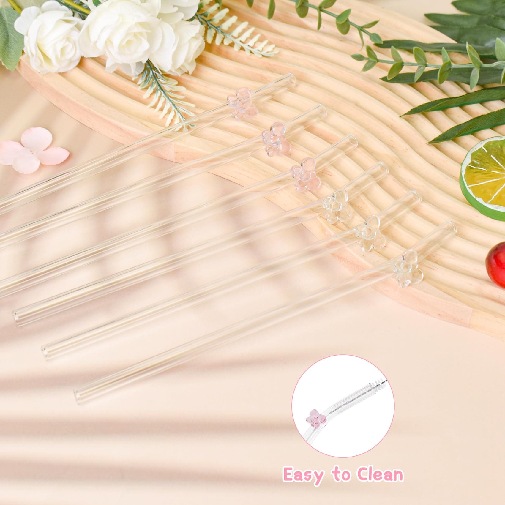 6 Pcs Glass Straws with 2 Cleaning Brushes, Cute Pink Bow Glass Straws Shatter Resistant, Reusable Straw Dishwasher Safe for Coffee Lover, Milkshake, Smoothies, Juice, Aesthetic Gift thumbnail 5