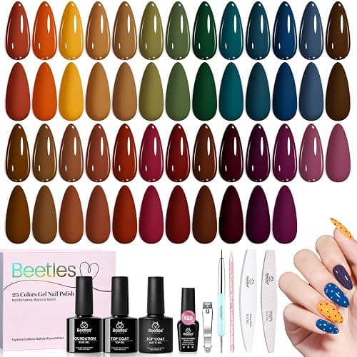 Beetles Fall Gel Polish Set, Fall Passage Collection, 25 Autumn Colors | Burgundy Brown Orange Dark Gel Polish, Base Glossy Matte Top Coat UV LED Soak Off Gifts for Women - Image 1