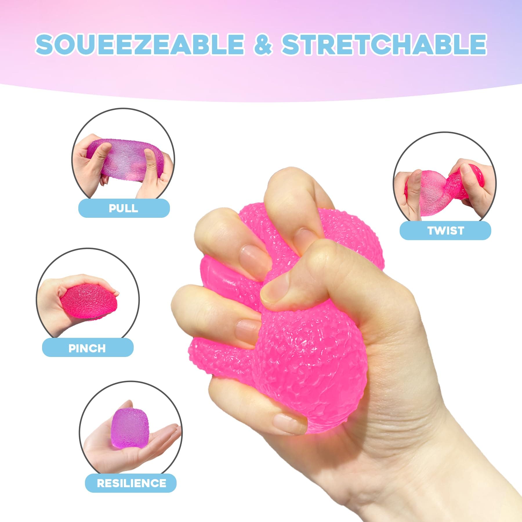 Squishy Fidget Toys Stress for Kids and Adults, Super Solid Squeeze Ball, Sensory for Stress Relief, Birthday and Party Favors Stocking Stuffers(Pink) thumbnail 5