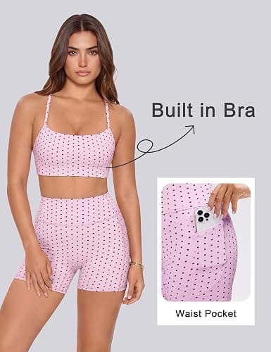 SUUKSESS Women 2 Piece Workout Sets Padded Halter Sports Bras High Waisted Biker Shorts with Pockets thumbnail 3