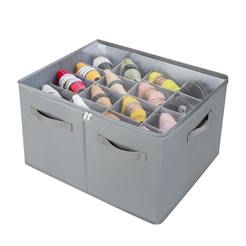 TOPIA HOME Shoe Organizer for Closet, Foldable Shoe Box with Adjustable Dividers and Clear Cover, Space Saving Shoe Storage Organizer Cabinet with Reinforced Handles, Fits 16 Pairs, Gray, TP09G - Image 1
