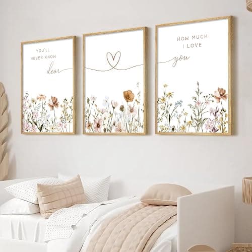 3Pcs Framed Boho Nursery Wall Art Flower Botanical Sentence Painting Picture Wall Decor Wildflower Children's Room Poster Print Artwork for Nursery Baby Room Living Room Bedroom Home Decoration thumbnail 6