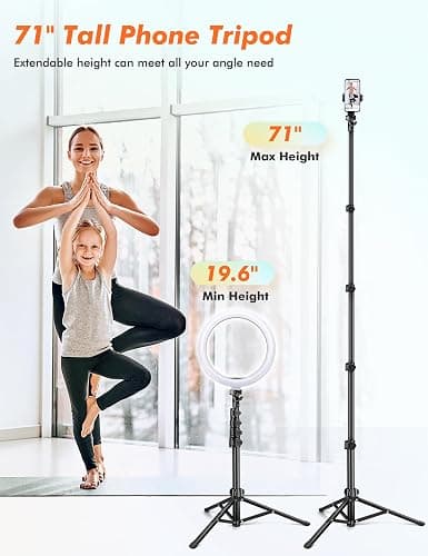 Nineigh 71" Tripod for iPhone, Phone Tripod Selfie Stick with Remote, Cell Phone Tripods & Tall Travel Tripods for Recording Video Selfies Photo, Compatible with iPhone 17 16 15 14 Pro Max 13 Android thumbnail 2