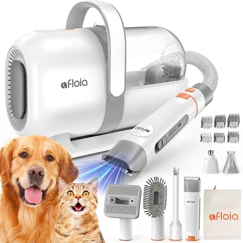 Afloia 6-in-1 Dog Grooming Kit, Pet Grooming Vacuum for Shedding, Dog Hair Vacuum with Clipper Nail Trimmer Grinder, Pet Brush Groomer at Home, Low Noise Cats Hair Remover, 1.5L Dust Cup, White - Image 1