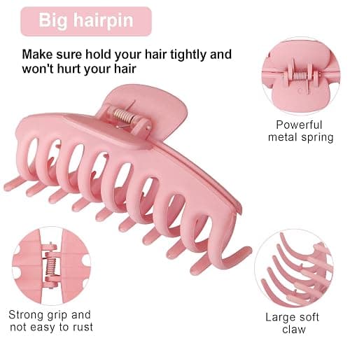 2 Pack Big Hair Claw Clips Nonslip Large Claw Clip for Women and Girls Hair,Strong Hold Grips Hair Accessories 4 Inch (Pink) thumbnail 3